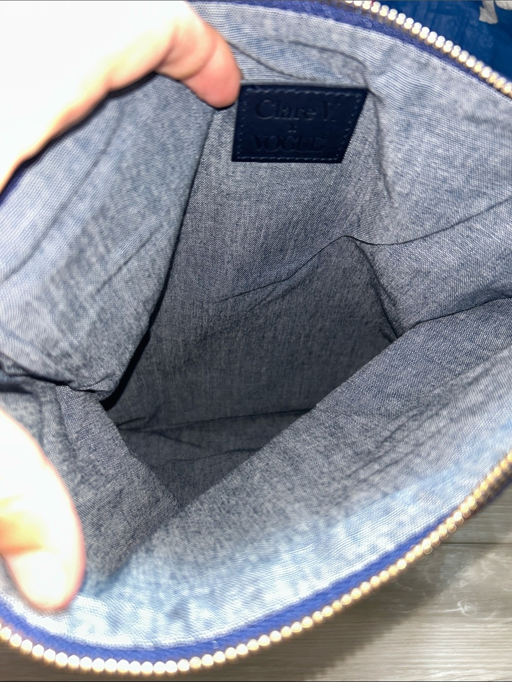 LIKE NEW Clare V. x Vogue Navy & Gold Suede Fold-over Clutch - Picture 7 of 8